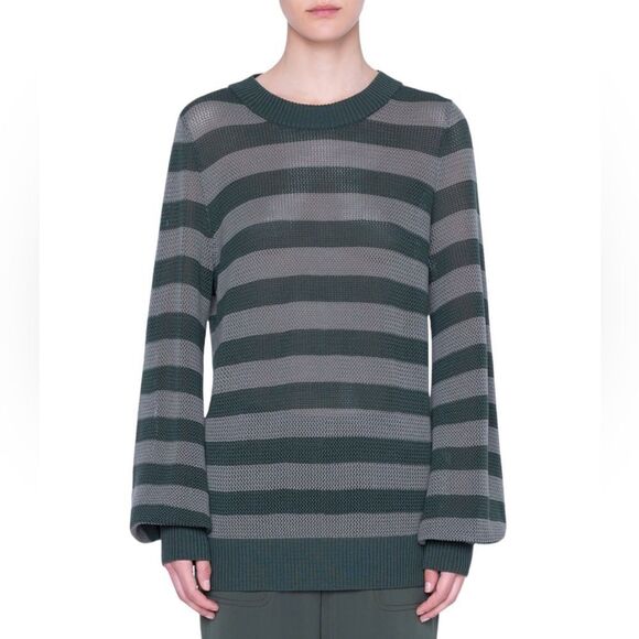 Akris Punto Open Knit Sweater Back‎ Cut-Out Size 16 (US) Green Stripe - Picture 1 of 11